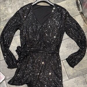 Black Sequin Wrap romper